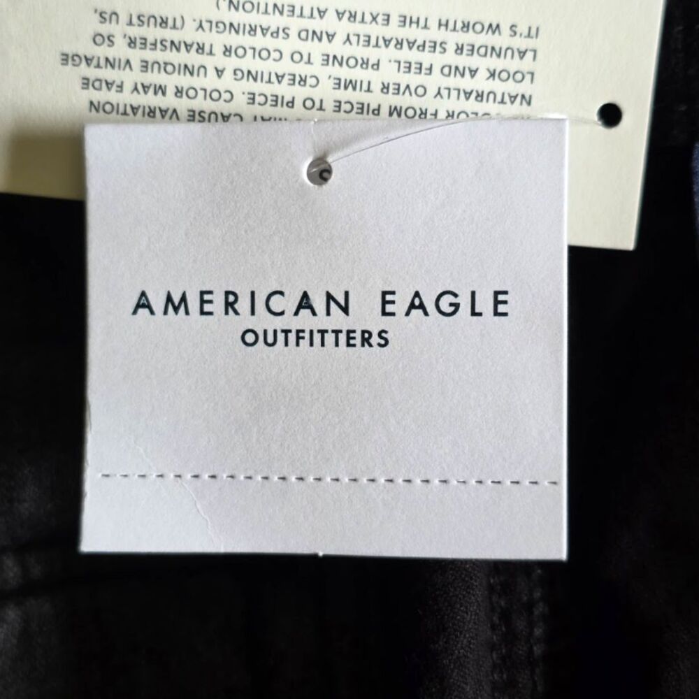 American Eagle Corduroy Pants M Tall NWT Black Pull On Drawstring Straight Leg - Picture 9 of 13